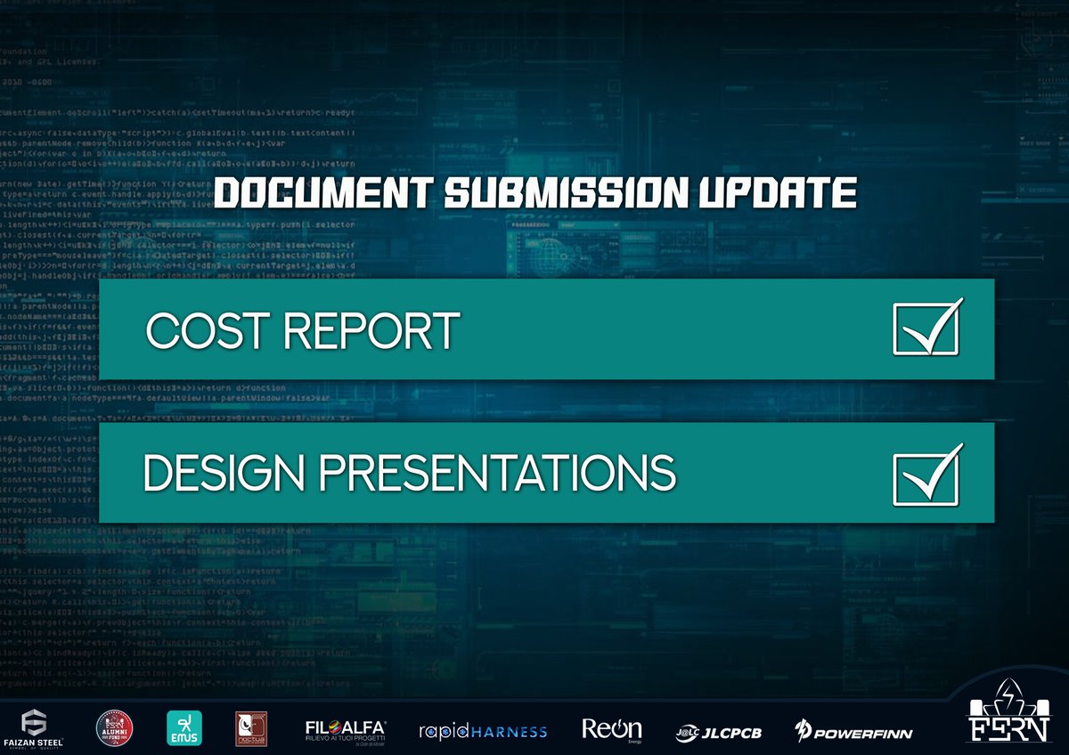 formulaenust's tweet photo. Formula Electric Racing - NUST has successfully submitted all Design Presentations and the Cost Report for IMechE @FormulaStudent Concept Class 2021.
Kudos to everyone involved!
#CostReport #DesignPresentations #FSUK2021 #FERN #PNEC #NUST #Pakistan https://t.co/EOQghEbwTa