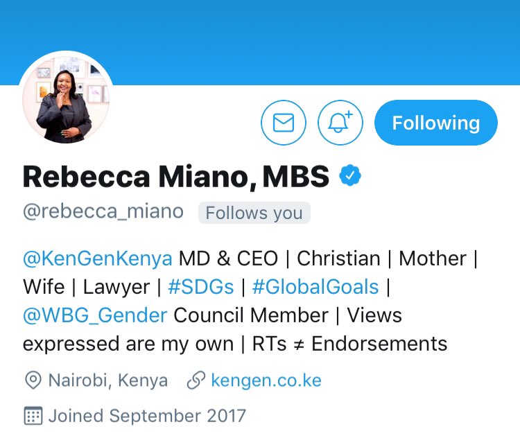 One of the few occasions when #greenenergychampions are happy to settle for a #bluetick. Next we will be asking @verified to consider a #pinktick but this will do for now. Well in @KenGenKenya captain @rebecca_miano congratulations 🍾