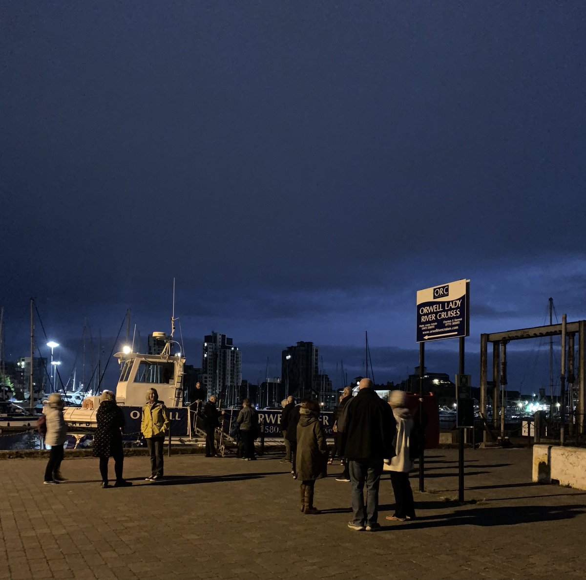 OrwellLady's tweet photo. We slipped out of the marina at 3.45am to mark the solstice on the river. It was cloudy, but such a great experience. And we served bagels at 5am! #SuffolkDay2021 #SummerSolstice2021 #Ipswich https://t.co/z5MTqfqRcf