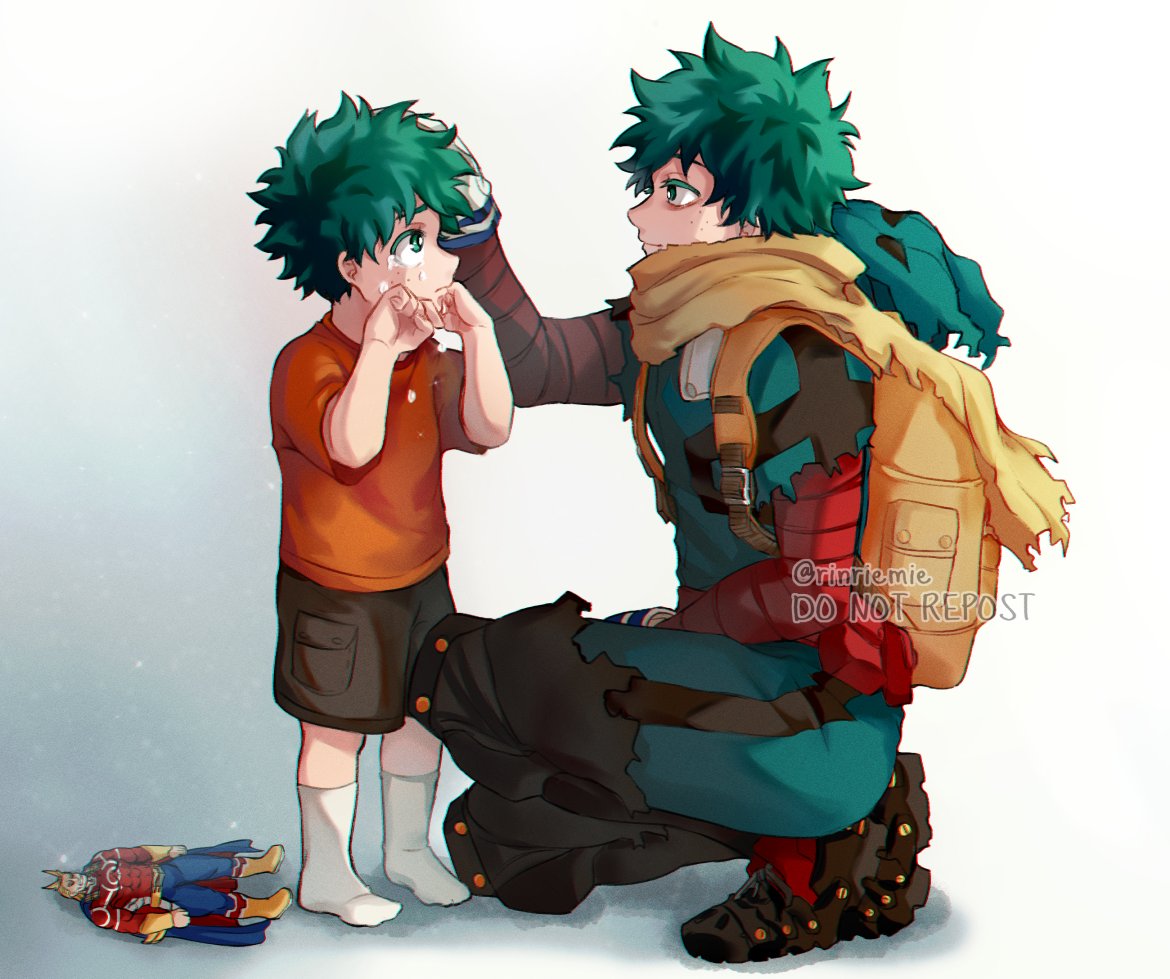 midoriya izuku freckles green hair male focus shorts green bodysuit multiple boys shirt  illustration images