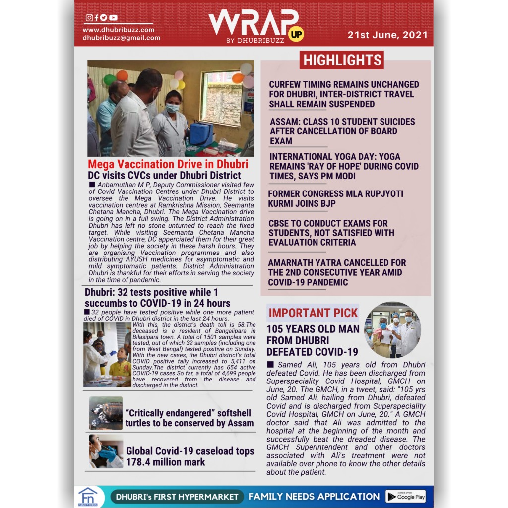 DhubriBuzz's tweet photo. Daily WRAP UP || DhubriBuzz
21st June, 2021
Monday.
#dhubri #dhubribuzz #Warpup #Assam https://t.co/Obz9v80wzv