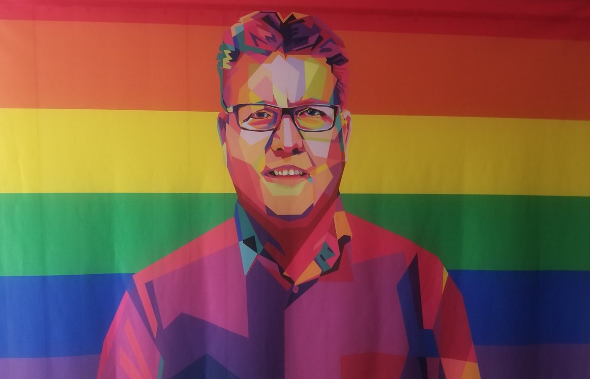DougCaseSD's tweet image. Here's my Happy Pride picture for this week ... yes it's an actual 3'x5' flag that I purchased in an online promotion last summer and is displayed in my living room.