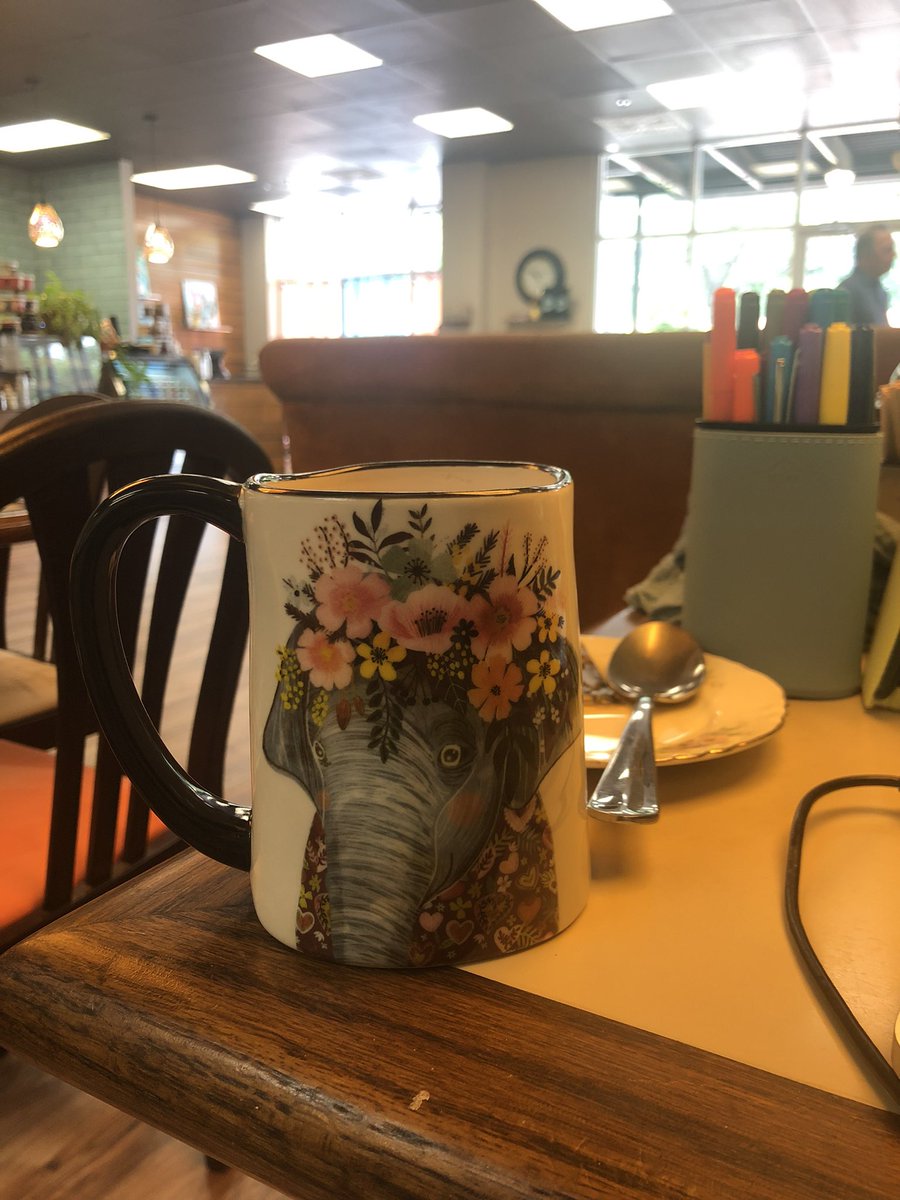 First coffee shop since Covid. And I got to pick my own mug! 💐🐘