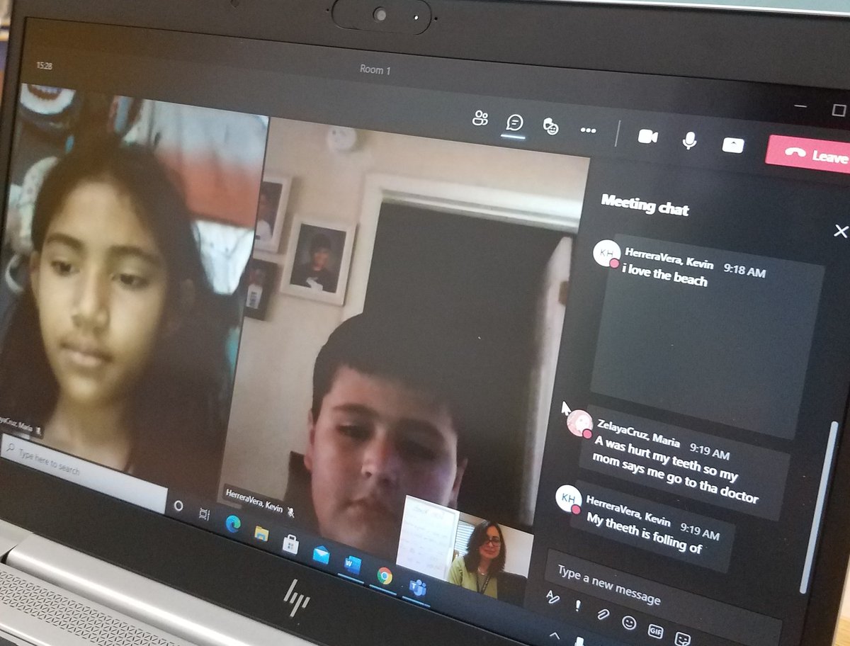 Breakout rooms in a virtual ESL class. Students work in cooperative groups to write complete sentences using words with long e vowel teams <a href="/HISD_Crespo/">Crespo Elementary</a> #ridethewavestosuccess