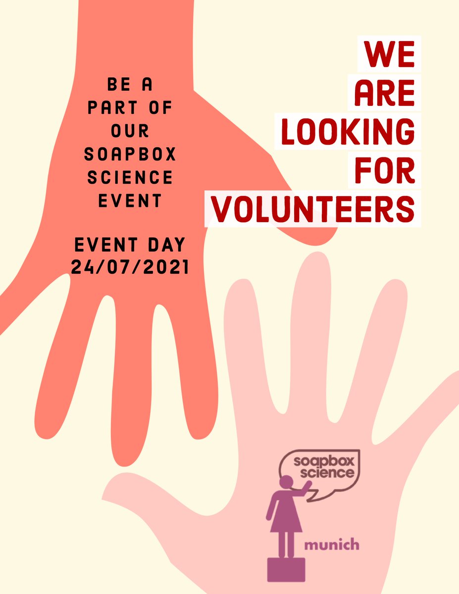 📢Interested in organizing a fun public outreach platform promoting #WomenInSTEM?  Wanna have fun with us @📍Max-Joseph-Platz on 🗓️July 24?  Then please sign up to be our volunteer: tinyurl.com/MunichSoapbox2…
Bonus: You'll also receive a cool #SoapboxScience 👕 T-shirt!