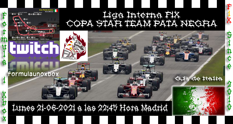 XboxFormula's tweet photo. CHAMP INTERNO F1X
COPA STAR TEAM PATA NEGRA - F1X
HOY LUNES  21 - 06 - 2021 A LAS 24:30 H. MADRID
CLASI CORTA - RACE 50% * GP DE ITALIA -  MONZA
Directo Twicht = formulaunoxbox
https://t.co/r7ESWkcsF2 https://t.co/ImQZDM7jw9
