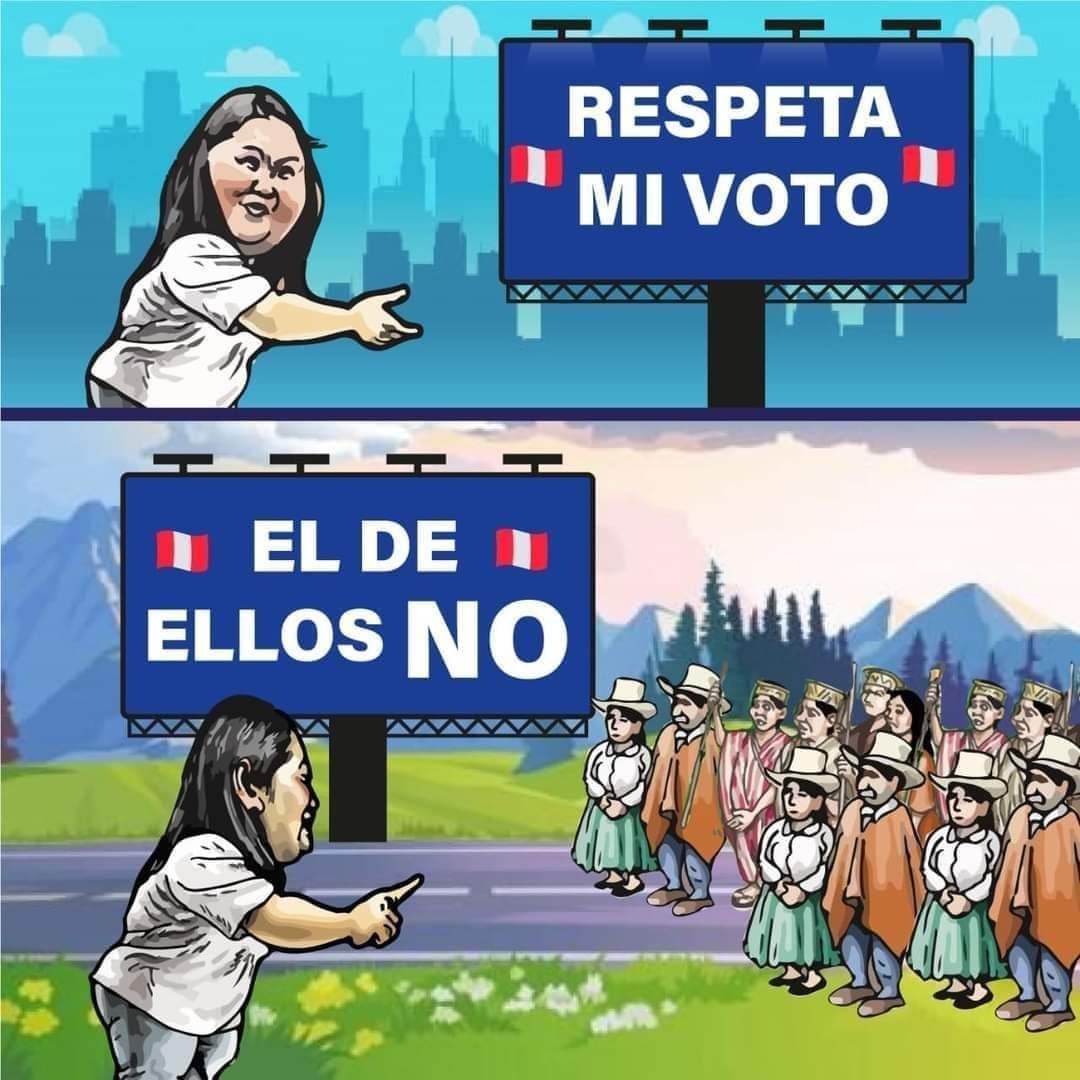SociedaDelTaper's tweet photo. Keriko Fujimori, trata como ciudadanos de segunda clase a la gente del pueblo que votaron en las regiones del Sur del País. #RacismoNuncaMas #ClasismoNuncaMas #FujimoriNuncaMas https://t.co/ZlppwcBKdC