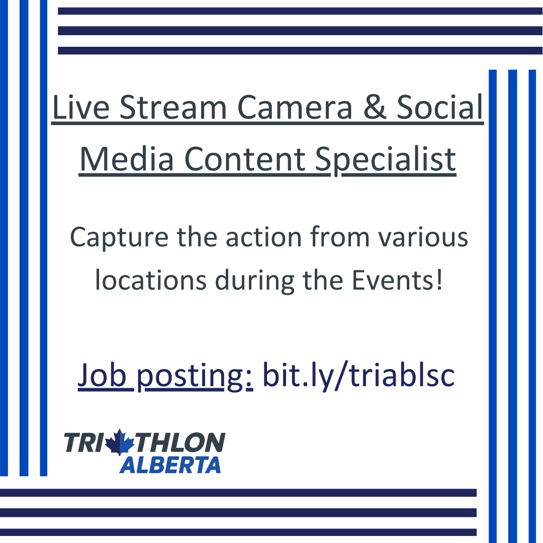TriAlberta's tweet photo. Triathlon Alberta (TA), is looking to staff several part-time, casual positions for an athletic event planned in Calgary for August, 2021. Applications will be accepted up until June 30th, 2021.
To apply, email a PDF resume and cover letter to lorin@triathlonalberta.ca. https://t.co/kqRKxNowri