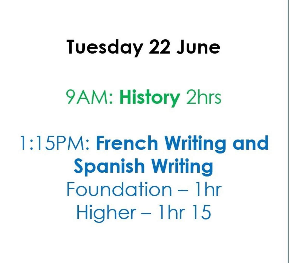 Good luck with Tuesday's exams, Year 10!