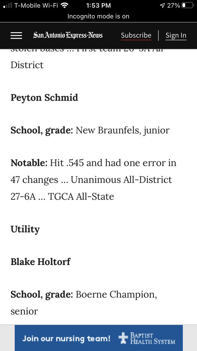 Congratulations to Peyton Schmid!
PJ earned San Antonio Express News All-Area Team honors this past weekend!! She also earned Texas Girls Coaches Association All-State!