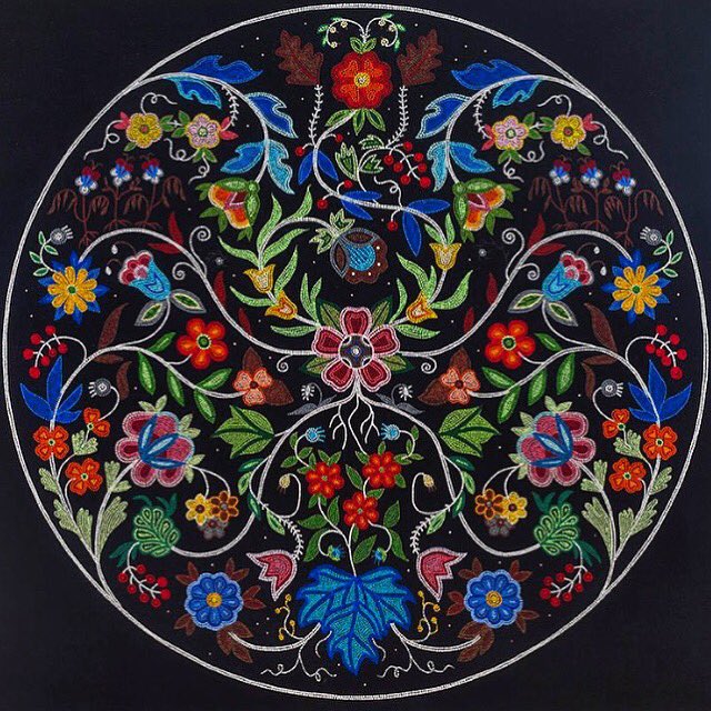 womensart1's tweet photo. 'From Earth to Sky' painting by Christi Belcourt, Métis visual artist, inspired by Métis and First Nations historical beadwork #womensart #IndigenousPeoplesDay https://t.co/VwoRryXqZ6