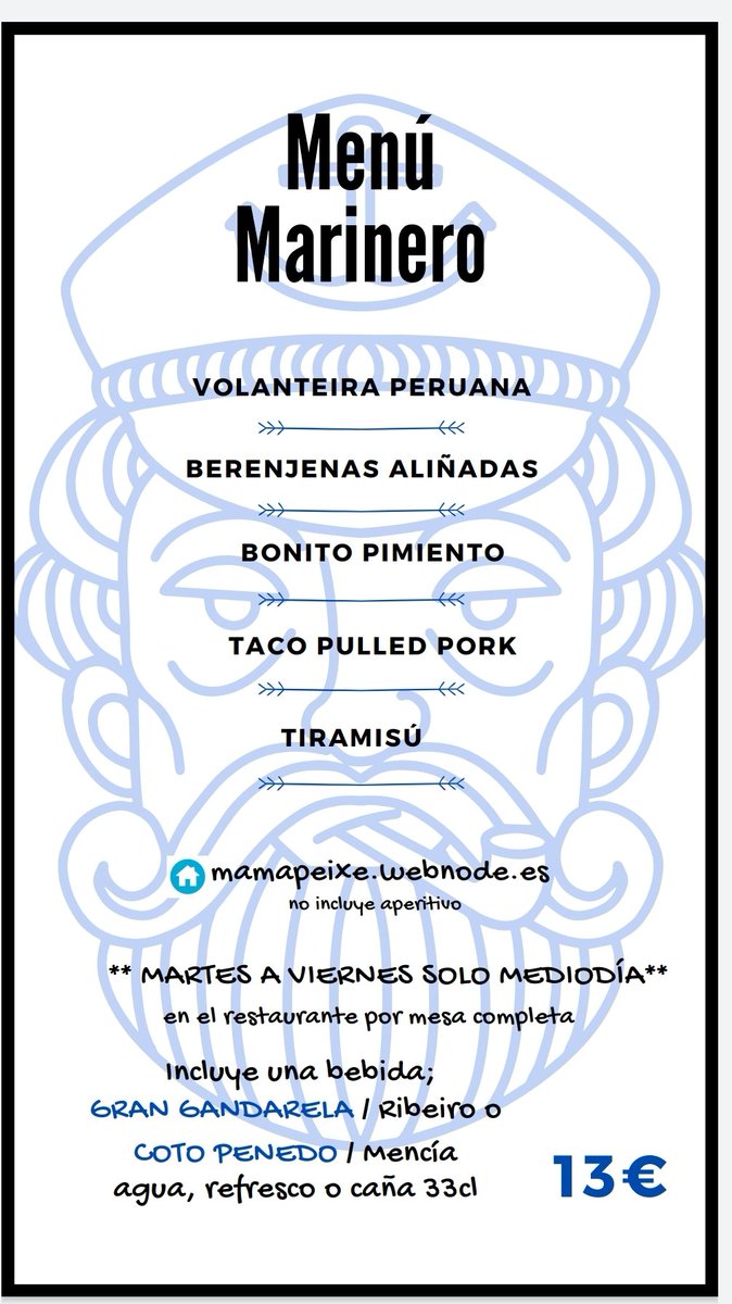 mamapeixe's tweet photo. #menumarinero de martes a viernes al mediodía. Reserva tu reserva tu turno de comida al 981070526 https://t.co/V9AUWaErTe