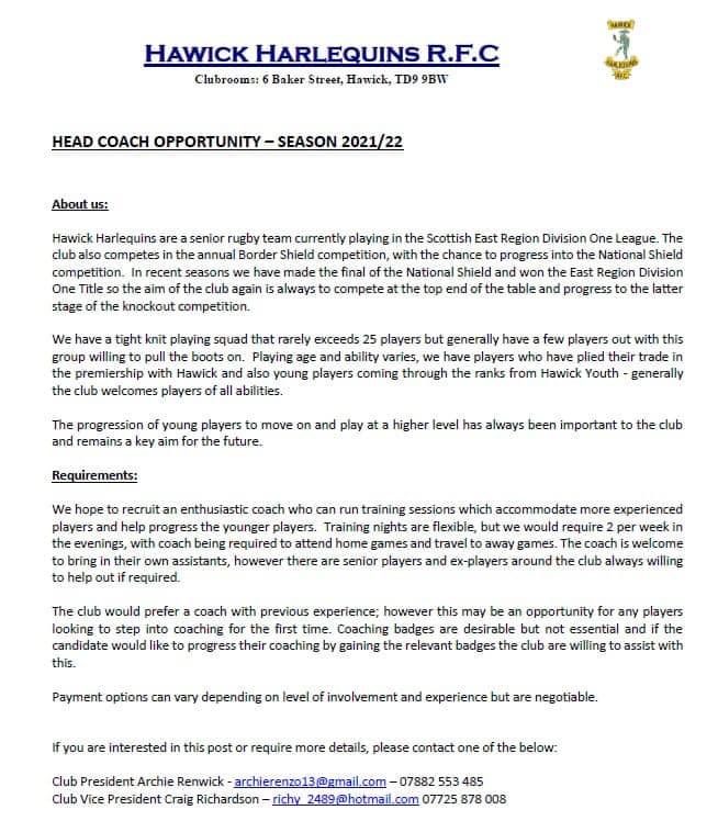 HEAD COACH OPPORTUNITY!!

Great opportunity for an experienced or aspiring coach. 🏉 🚌 Please RT!