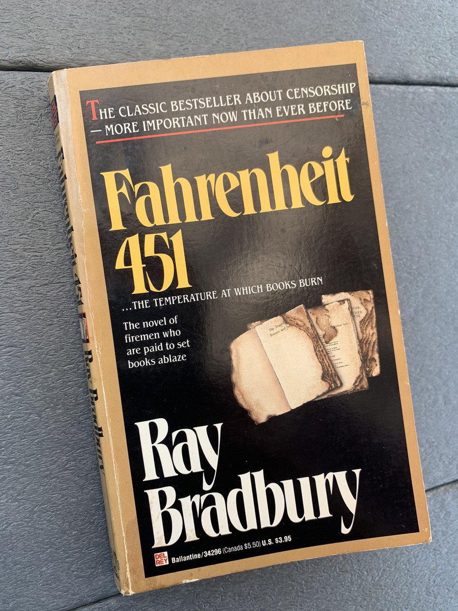 Just finished Fahrenheit 451, which is on our 8th grade novel list. I’m struck by how the world it warns against (the perceived irrelevance of books and reading in a fast-paced and addictive onslaught of media &amp; technology) has already happened. #mustread #scary