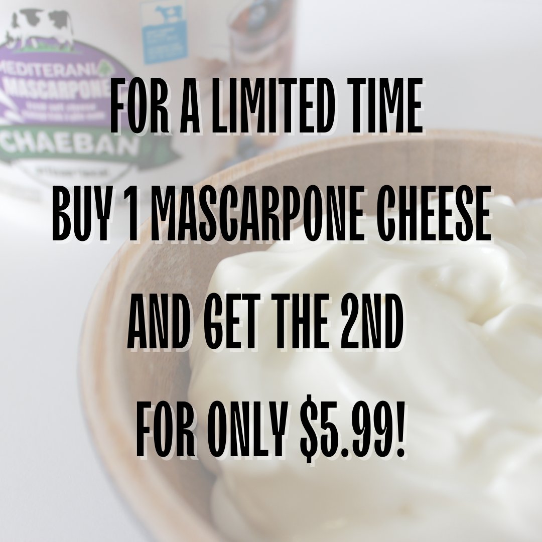 Have you tried our Mascarpone cheese yet? If not, today is the day for it! Starting now, and for 48h only, buy one container of Mascarpone and get the second for only $5.99*.

Just click on the link below and order yours now:
chaeban-ice-cream.myshopify.com/collections/ch…