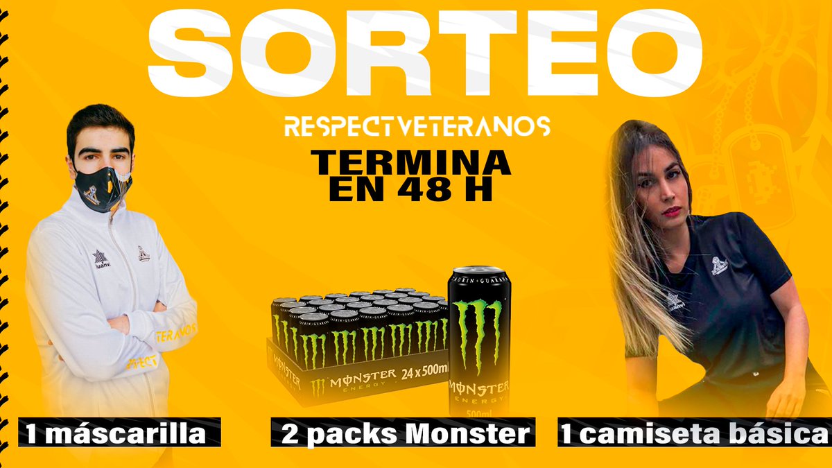 VeteranosClub's tweet photo. 📦 ¡PRIMER SORTEO EXPRESS! 📦

Así de sencillo podéis ganar una camiseta, una mascarilla o un pack de @MonsterEnergyES para 3 ganadores.

Requisitos:
➡️ Seguir a @VeteranosClub
➡️ RT y FAV al tweet
➡️ Menciona a 2 amigos

🗓️ Acaba en 48 horas. ¡Mucha suerte a todos/as! 💪🏽 https://t.co/0z4qNOuK8T