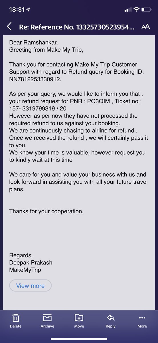 diyinfosec's tweet photo. @makemytripcare @makemytripcare as per your DM, I have checked my email (attached). Your agent Deepak Prakash has not answered a SINGLE question I asked so I have asked him again. Please ask your agents to answer sensibly, it’s been 450 days now, don’t hide behind DMs, reply here https://t.co/7hdLHiVZFA