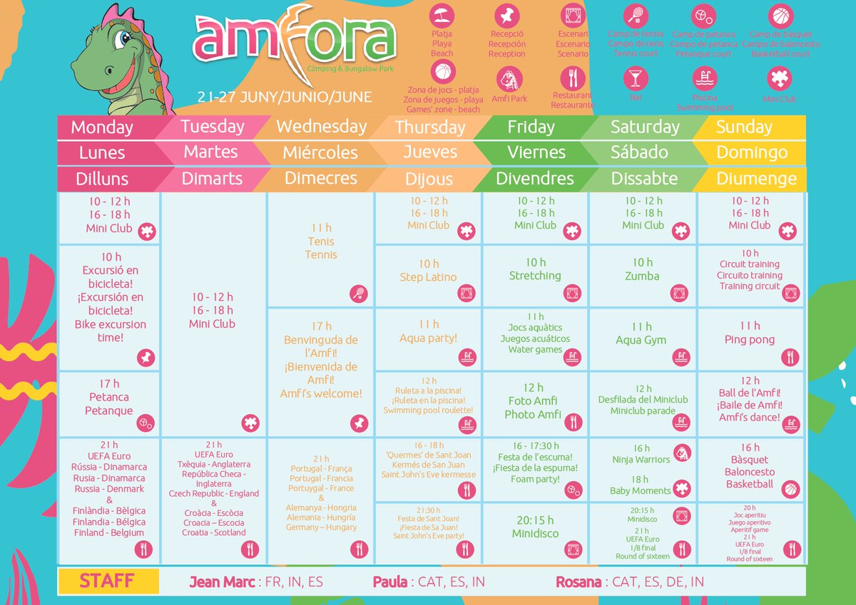 Activitats per a aquesta setmana al #campingamfora! 🏄⛹🚴 #amfora21 #bungalowpark #camping #campingcostabrava #campingsGirona #campingsenfamilia #familycamping #turismecostabrava #turismefamiliar #turismofamiliar #Empordà #costabravabeach #vacances #vacaciones #holidays