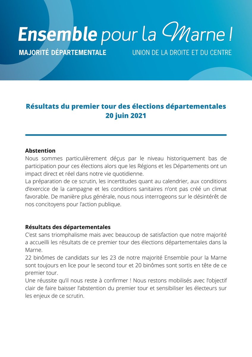 Rendez-vous dimanche prochain pour le 2nd tour des #electionsdepartementales2021 et des #electionsregionales2021 

Tout reste à confirmer !