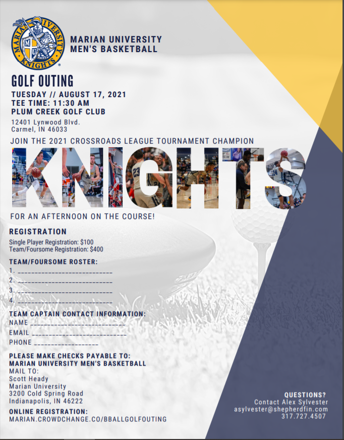 MarianMensBBall's tweet photo. 🏌️‍♂️2021 Golf Outing🏌️‍♀️

Mark your calendars and join us August 17th at Plum Creek Golf Club. Full details &amp; signup at the link below.

⛳️ https://t.co/LzXwOmyKhT

@PlumCreekIndy ll #GoKnights https://t.co/BuBxv8DP1Z