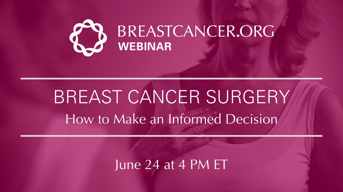 Still time to register for Thursday's webinar: ow.ly/L7oF50F2cL3! How do you know which #breastcancer surgery is right for you? Hear from @DrMoniqueGary, @annepeledmd, and other expert surgeons on what to know when considering lumpectomy, mastectomy, and reconstruction.