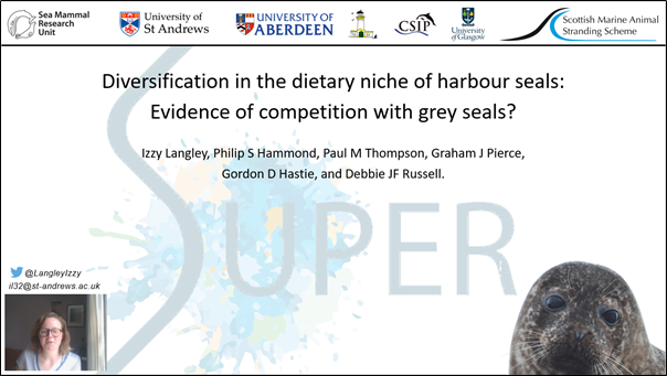 UKIRSC_SMM's tweet photo. Initial findings from @LangleyIzzy's PhD @_SMRU_ @CromartyLH show the summer diet of #harbourseals has diversified over time alongside more specialised #greyseals which could be evidence of #competitiveexclusion and a driver behind the #harboursealdecline #UKIRSC21 https://t.co/unamKSrOx9