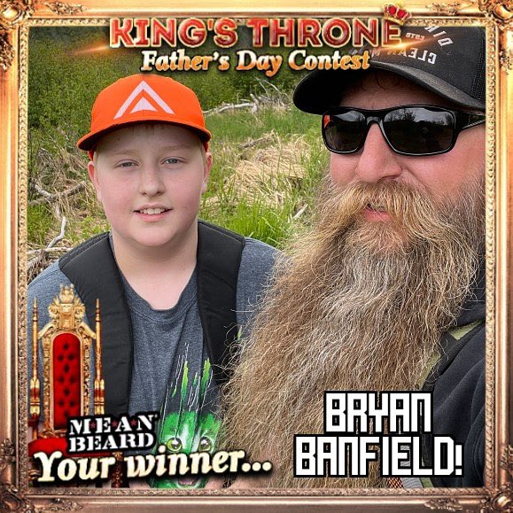 The #KINGSTHRONE goes to #MEANBEARD Bryan Banfield from Alaska. “I try every day to show my kids &amp; younger persons that even at 45 yrs you can still keep growing as a person. I believe you should do to others what you want done to you. Help where you can &amp; be a good person."