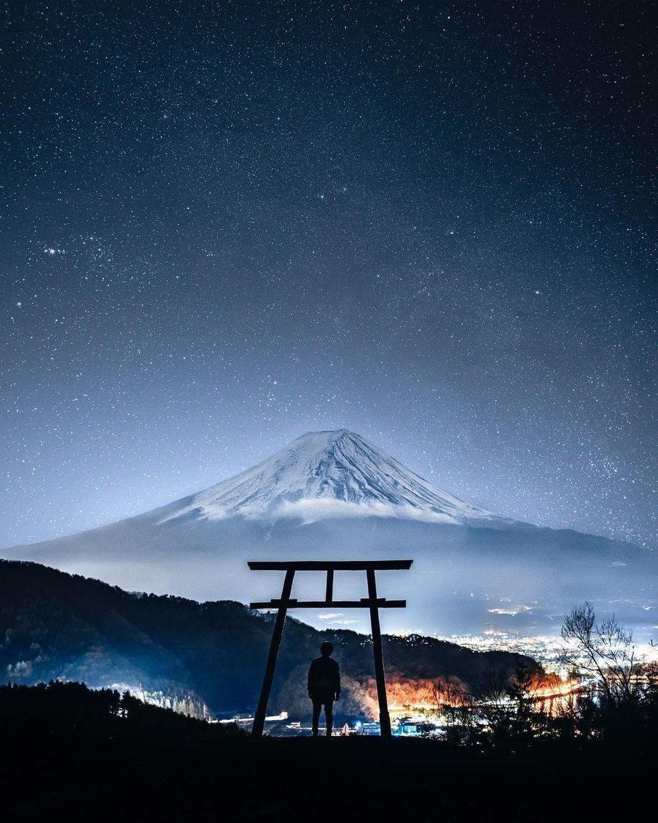 Mount Fuji at night.