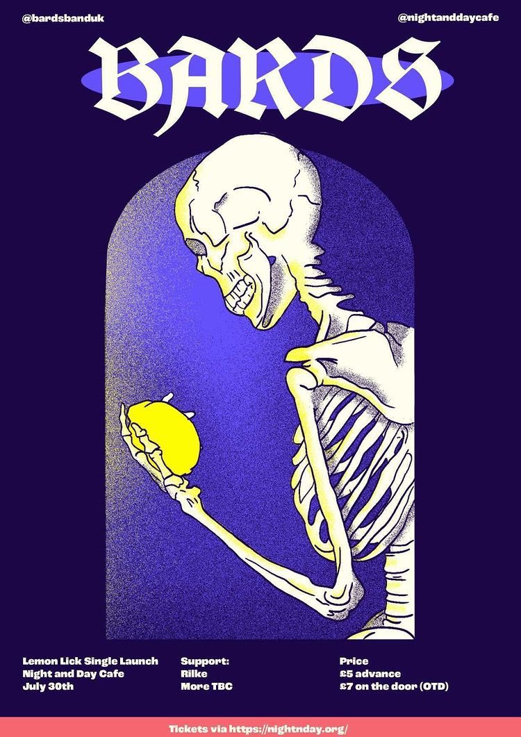 Beyond excited to announce we’ll be supporting <a href="/bardsbanduk/">Bards</a> for the launch of their new single, Lemon Lick 🍋, on the 30th of July <a href="/nightanddaycafe/">Night & Day Cafe</a> ‼️ 🤩‼️🤩‼️ Hold onto ya hats, tickets available at nightnday.org/show/bards-lem… ✨