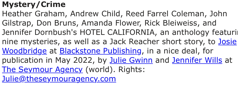Congratulations to <a href="/JulieGwinn/">Julie Gwinn</a> for her recent sale!  
#writers