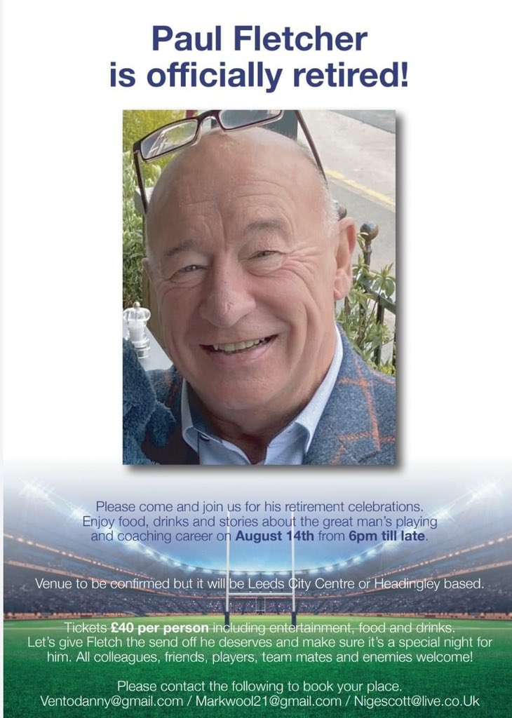 Ventodanny's tweet image. Come and celebrate this great mans retirement on the 14th August.  Venue TBC and will be dictated by the number of people attending.  It will be great to see some old faces and share some good laughs!