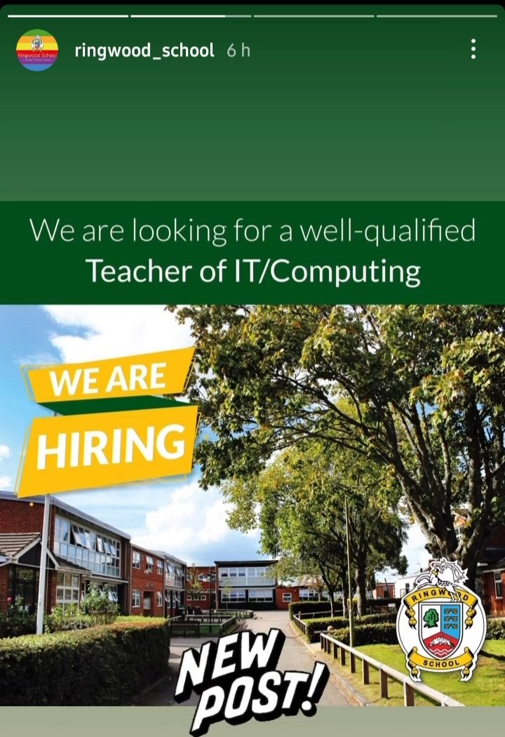 👀 We are on the look out for a teacher of Computing/IT, come join us.  #ringwoodschool #Computing #teachertwitter #secondary #caschat