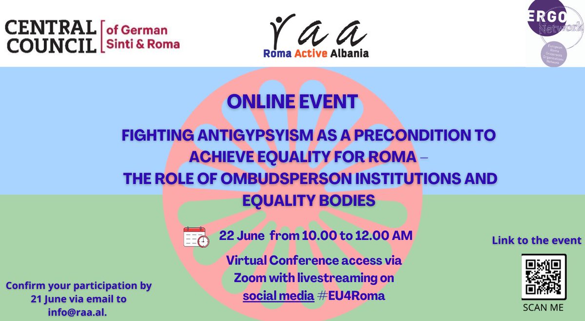 TikuHasantari's tweet photo. Join us tomorrow, with honorable speakers and amazing participants.  #RomaActiveAlbania, @ERGO_Network and @ZR_SintiRoma in partnership with @equineteurope &amp; representatives of Equality Bodies &amp; Ombudsperson Institutions &amp; civil society.
#fightagainstantigypsyim #EU4ROMA https://t.co/x5meOQYB3B
