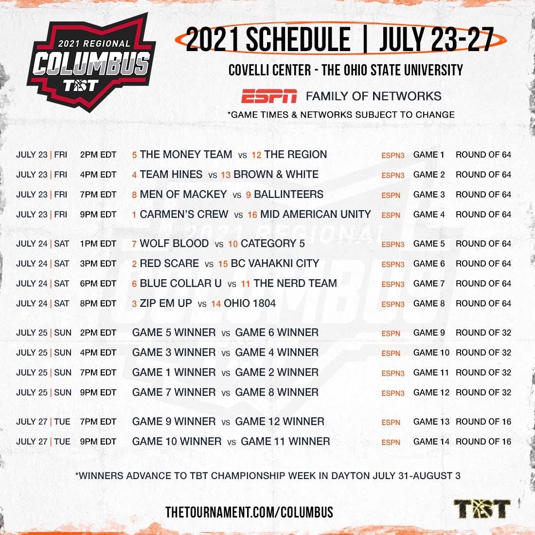 🚨OFFICIAL🚨: The Columbus Regional bracket &amp; schedule are set!

🎟: thetournament.com/columbus