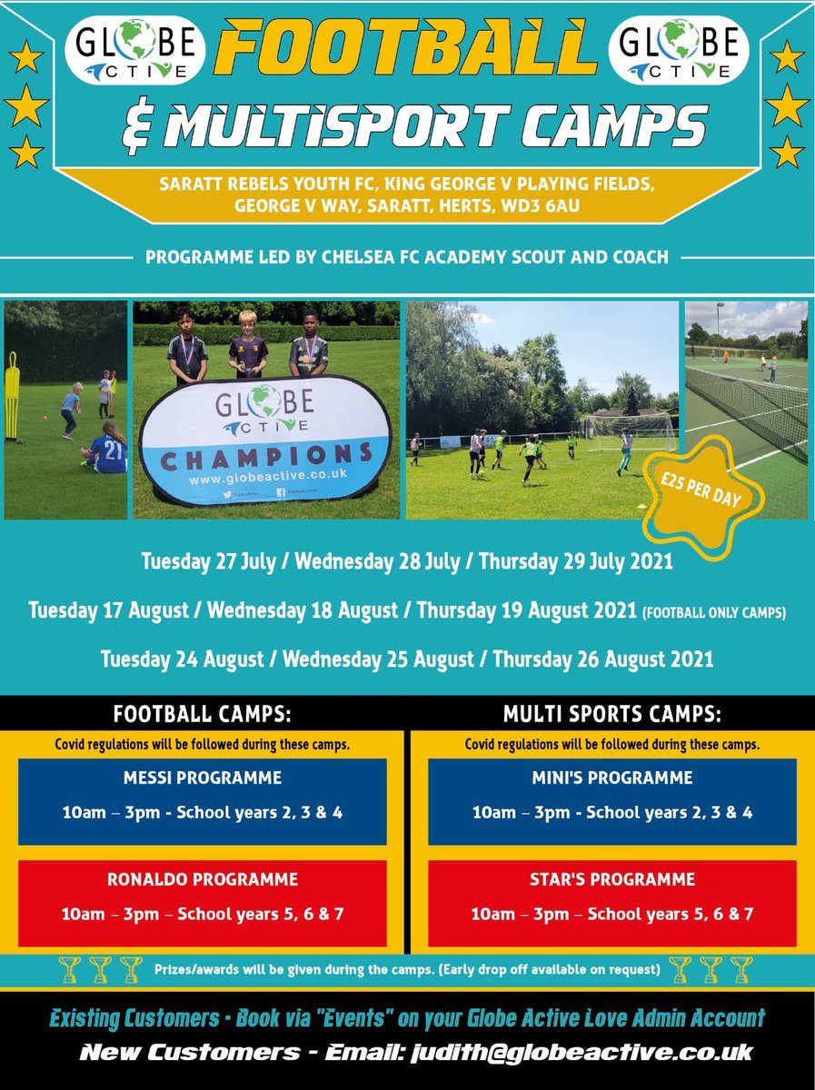 We are now taking bookings for Globe Active’s Summer Football and Multisport camps, please see info⚽️☀️😀.

#football #fooballcamp #summerfootball #kidsfooball #footballkids