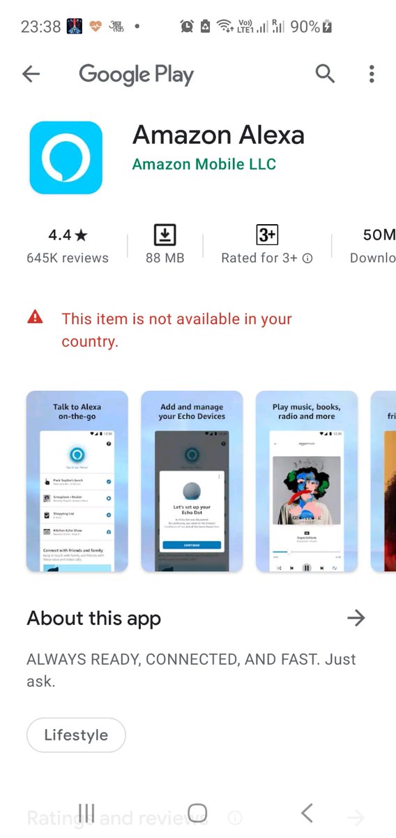 Samrat56635749's tweet photo. @AmazonAlexaIN Dear Team, I am unable to download alexa app from playstore to use my new echo dot 4th generation, please help
Find error attachment for your reference https://t.co/pw8HhdKdjj