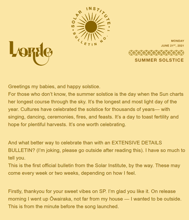 Lorde Fix Solar Power On Twitter New Lorde Solstice Email Album Release Date Tracklist Tour More News