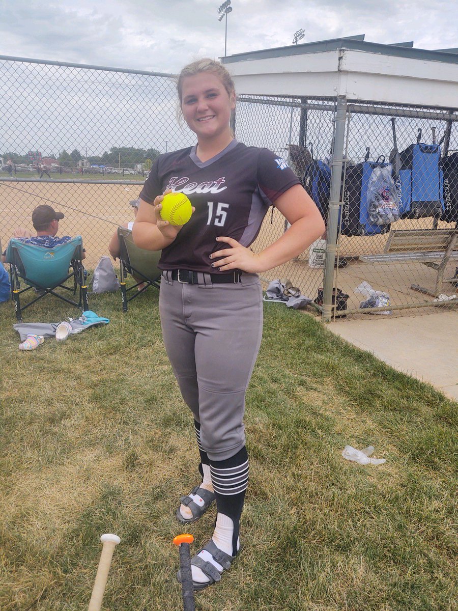 We think Lilly dented the ball when she hit this one over the fence in action Saturday in Hastings. Her first home run ever! 💪🏻 Nice work!! 🥎