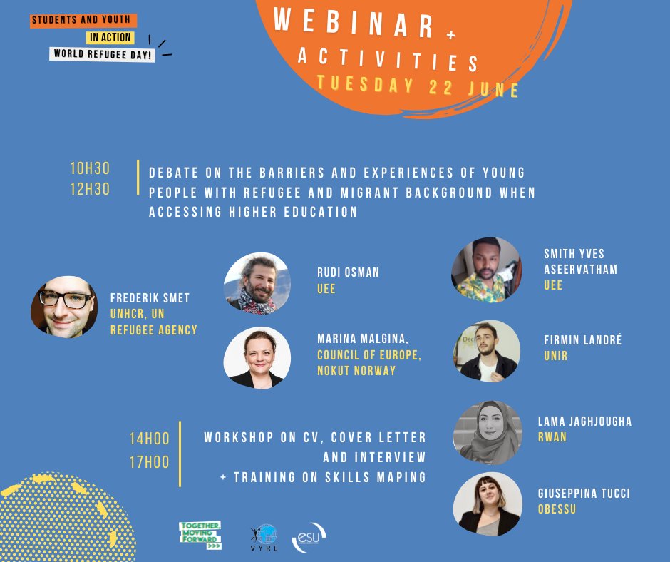 ⏩Join us tomorrow for our panel discussion and practical workshop, with <a href="/Refugees/">UNHCR, the UN Refugee Agency</a> <a href="/coe/">Council of Europe</a> <a href="/unirorg/">UniR Universités & Réfugié.e.s</a>, <a href="/FranceUee/">Union des Etudiants Exilés</a>, <a href="/RWANinitiative/">RWAN</a> and <a href="/obessu/">OBESSU</a> 
🖍️Register here: bit.ly/3pRvBW6
#15by30 #withRefugee #UNHCREducation