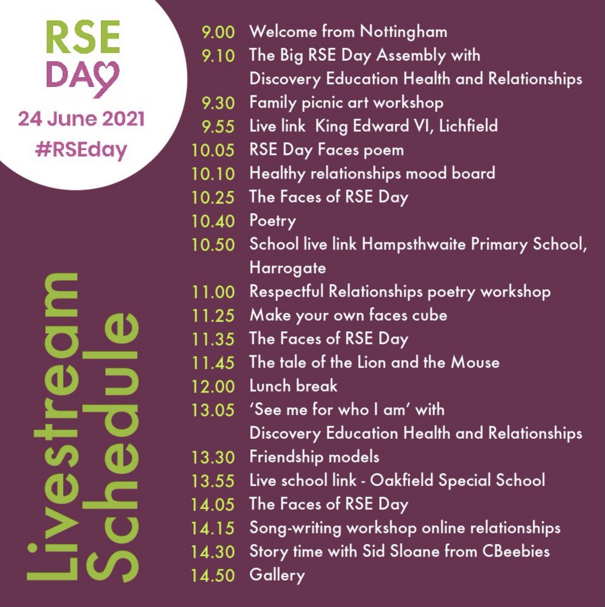We have a great programme lined up for the #RSEday livestream on Thursday!  You can watch live on youtube.com/user/NottCityC…