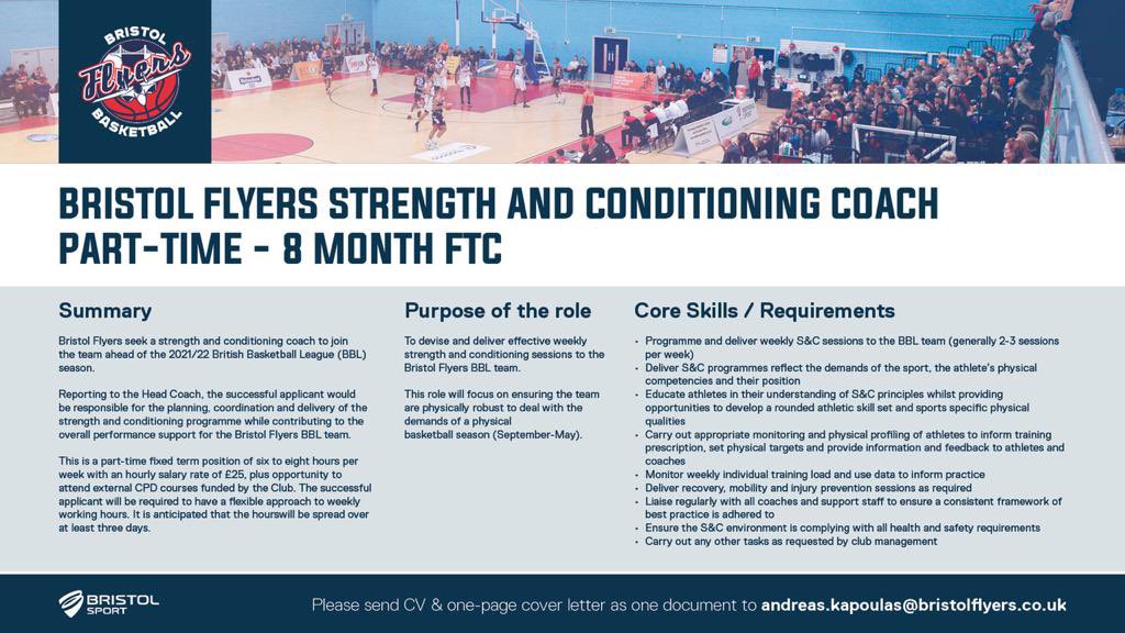 💪🏼 Strength and 🏃‍♂️💨 conditioning coach? 

<a href="/BristolFlyers/">Bristol Flyers</a> are recruiting. 

Professional sport 🏀 
Good💰 
CPD ✅
Proactive environment

RTs appreciated.