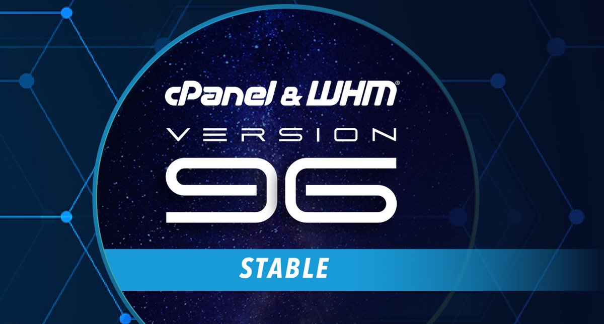 cPanel's tweet image. We are excited to announce that cPanel &amp;amp; WHM® Version 96 has reached the STABLE tier! Please visit bit.ly/2UqVv7B  for more information!
#cPanel #cPanelv96