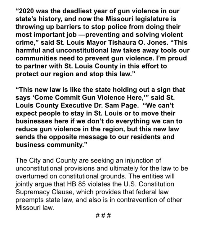 stlmayor47's tweet image. #HB85 makes it more difficult for law enforcement to do their job: stopping violent crime. #moleg is once again throwing up barriers that make communities less safe.

Proud to join @DrSamPage to fight back against this harmful and unconstitutional law. 

stlouis-mo.gov/government/dep…