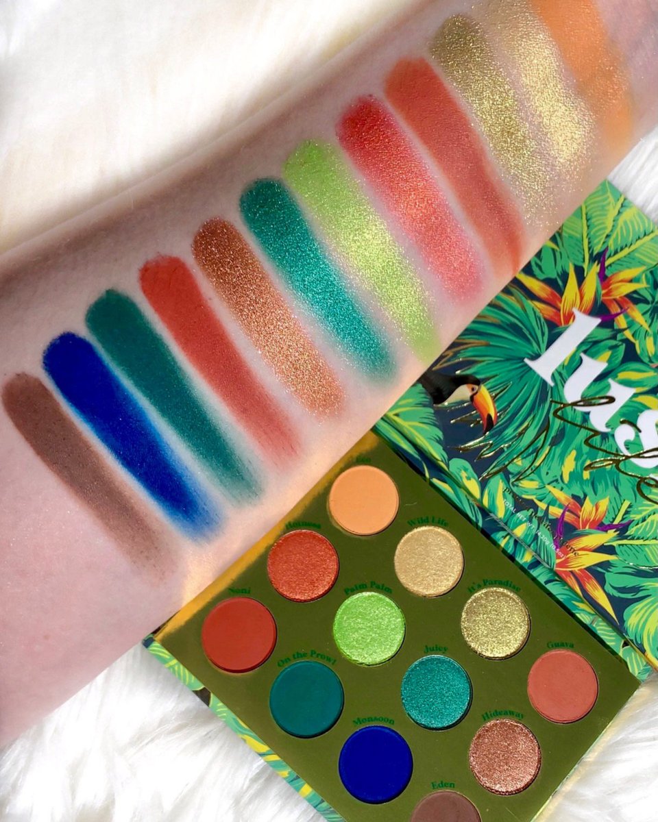 ColourPopCo's tweet photo. LUSH LIFE SWATCHES 🌺🌿☀️ the Lush Life palette is taking is straight to the tropics!

The Lush Life Collection is launches 6/24 at 10am PST on https://t.co/5C9dbsi9Af 🌱

IG | skaanderup95 https://t.co/m4puBkIPEM