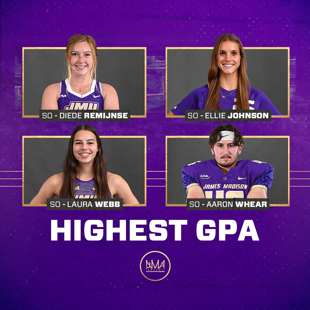 JMUSports's tweet photo. Our next honorees bring the brains and brawn – we’re rolling out the student-athletes with the top GPAs by class. 

Congrats to these Dukes on this incredible accomplishment! 

#GoDukes https://t.co/VRfGNUF65c