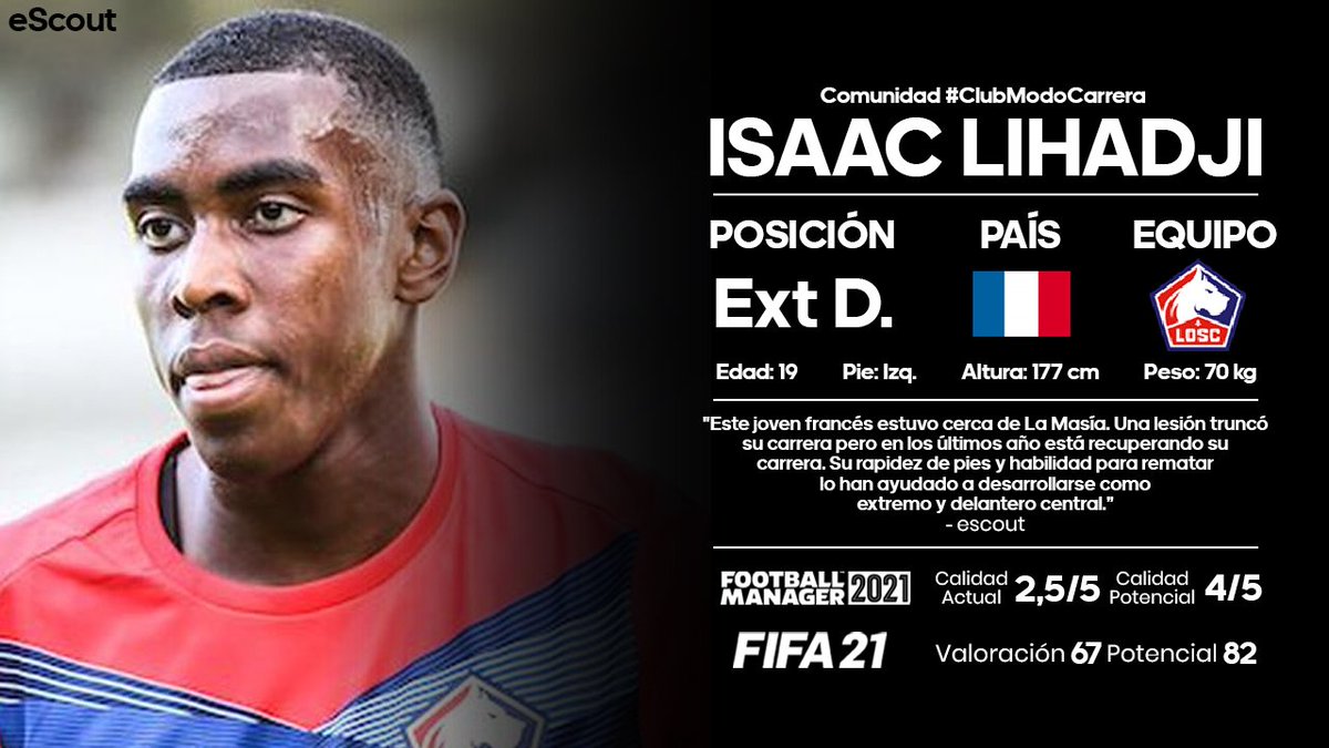 eManagerScout's tweet photo. ISAAC LIHADJI 🇫🇷 ha jugado 22 partidos con el LOSC Lille esta temporada a sus 19 años

Una promesa del más alto nivel al que una lesión le truncó su llegada a La Masía

Rápido y con un buen trato de balón. Si le respetan las lesiones dará mucho que hablar

#eScout (VI) https://t.co/hZZlJNVlin