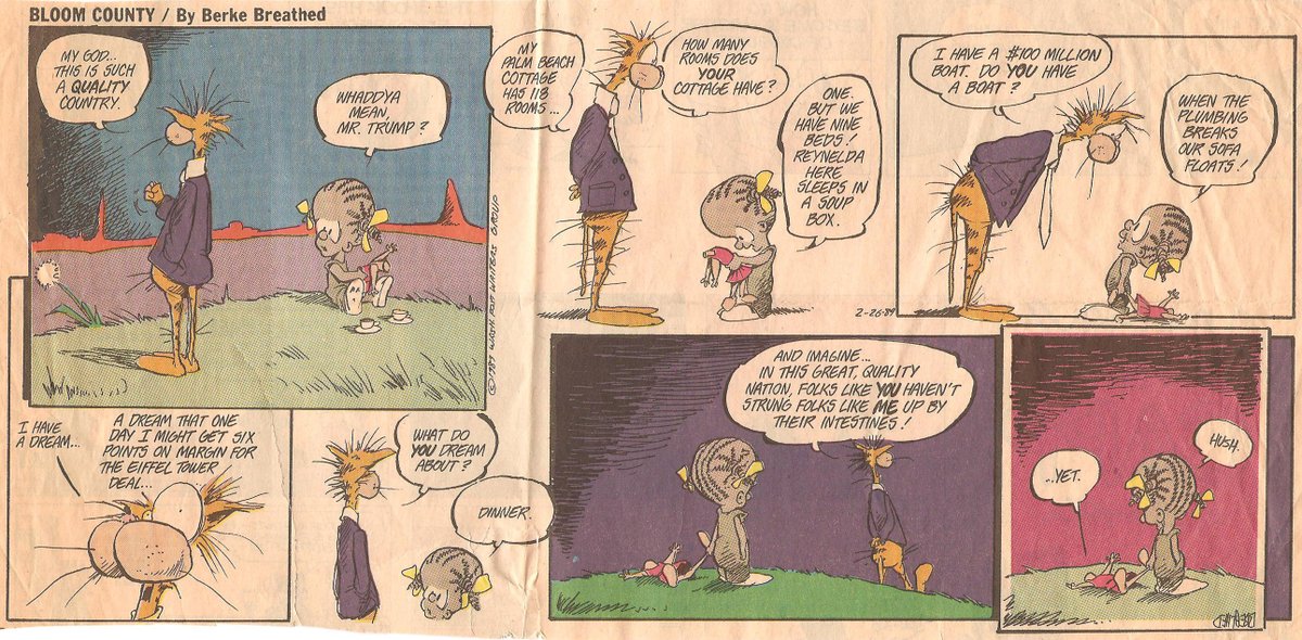 It's never not a good time to share my favorite Bloom County strip, which I clipped from the February 26, 1989 Sunday comics section — and since it's Berkeley Breathed's 64th birthday, today's even better than good!