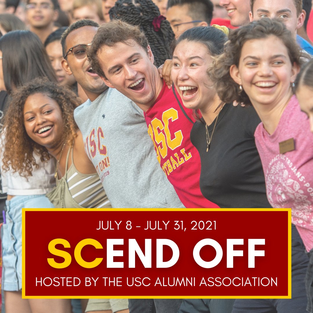 USCAdmission's tweet photo. Newly admitted first-year and transfer students: Connect with other members of the Trojan Family by attending one of the #SCendOffs hosted by USC alumni! https://t.co/MmTcjkgnLE https://t.co/sAYdJrCzVx