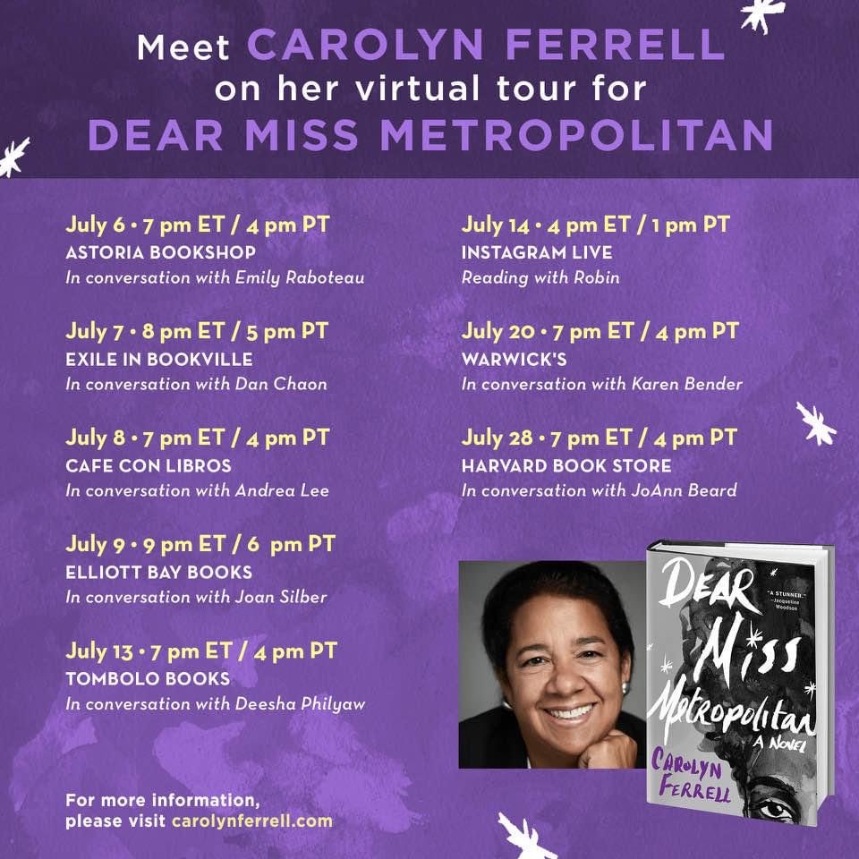 Can’t wait to join Carolyn Ferrell @ these events for her amazing Dear Miss Metropolitan!