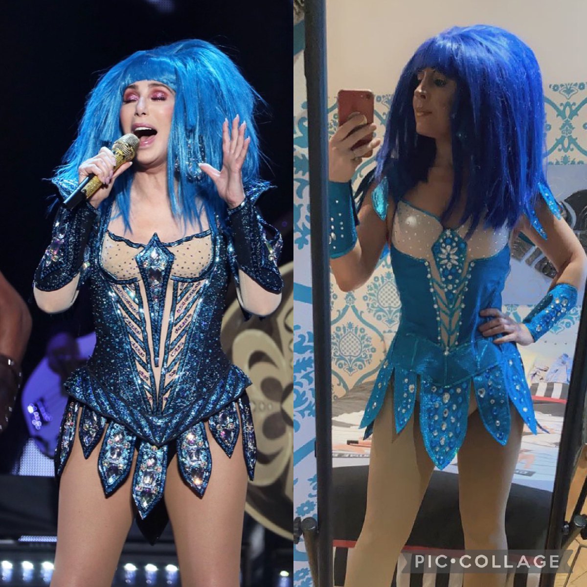 Trishaascher's tweet photo. @cher Blue hair, don’t care 💁🏼‍♀️ #cher #cherwig #chercostume #herewegoagain #cherimpersonator https://t.co/QAHdEBCNSv
